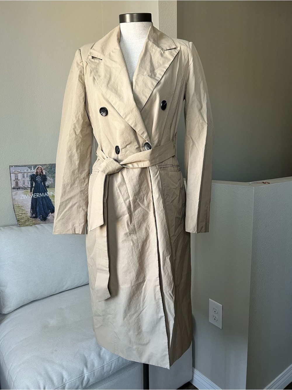 Avec Les Filles Tan Double-Breasted Trench Coat with Belt - Picture 3 of 16